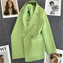 Blazer Feminino Verde-Vibrante Estiloso – Novo Modelo Estilo Coreano (Primavera/Outono 2026) – Tendência de Influenciadoras