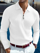 Camisa Masculina de Manga Longa para Outono 2026 – Estilo Business Casual, Respirável, em Tricô com Botões, Gola e Detalhes Listrados em Cor.