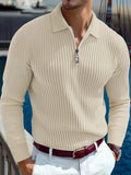 Camisa Masculina de Manga Longa para Outono 2026 – Estilo Business Casual, Respirável, em Tricô com Botões, Gola e Detalhes Listrados em Cor.