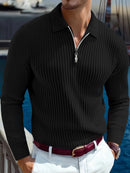 Camisa Masculina de Manga Longa para Outono 2026 – Estilo Business Casual, Respirável, em Tricô com Botões, Gola e Detalhes Listrados em Cor.